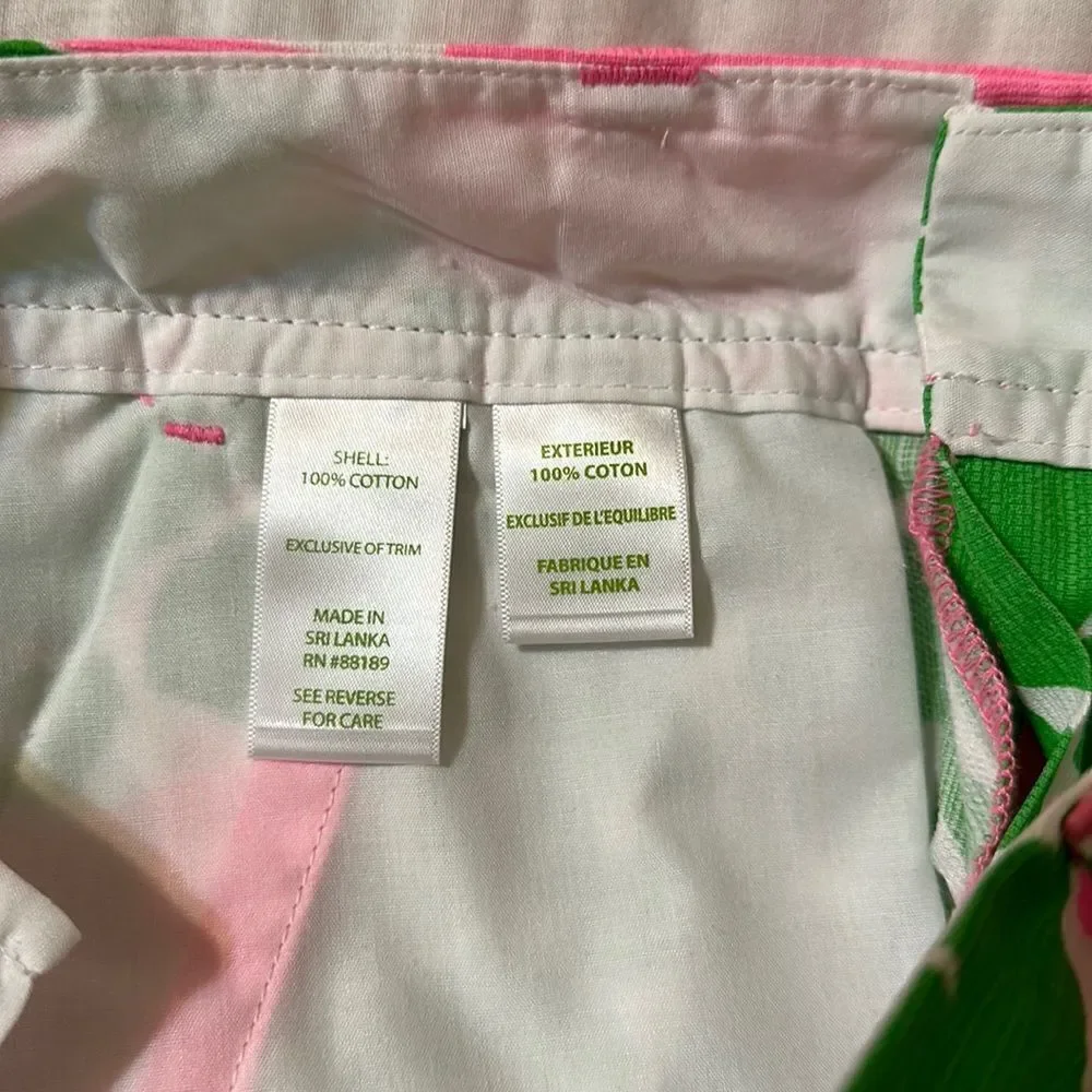 Lilly Pulitzer 00 5” The Callahan 💯 Cotton 4 Pocket White Green Pink Shorts
